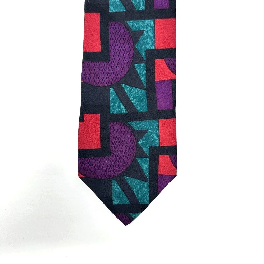 Bugatti Silk‎ Tie Geometric Abstract Colorful 59.5x3.75 Vintage